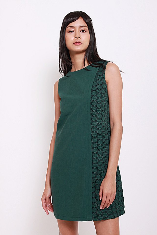 Maureen Lace Insert  Dress (Green)