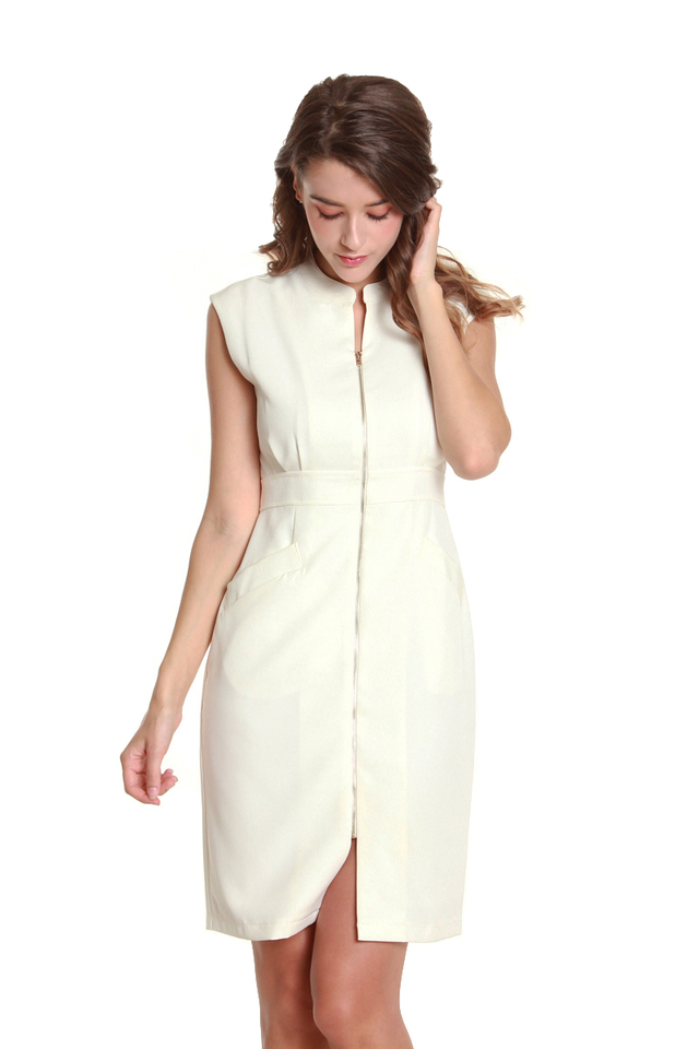 Verena Front Zip Dress in White