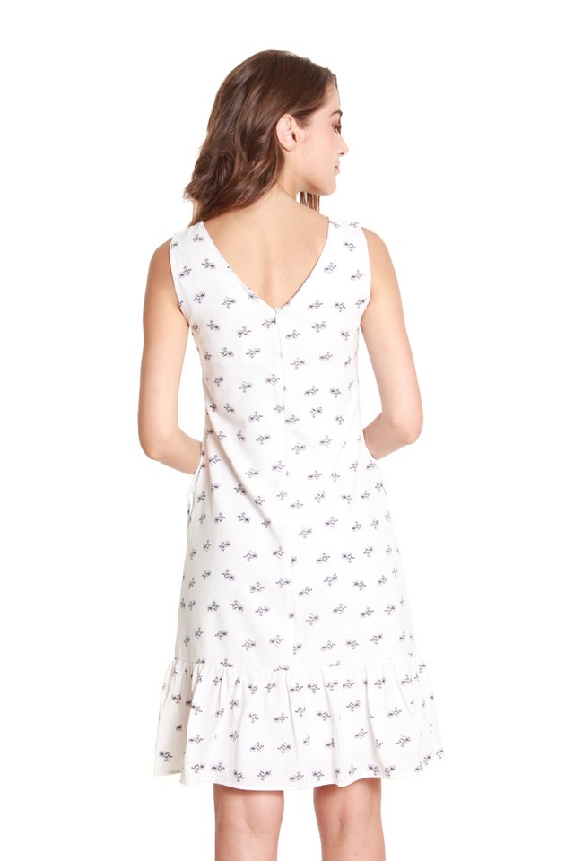 Eille Mini Flower Print Dress in White