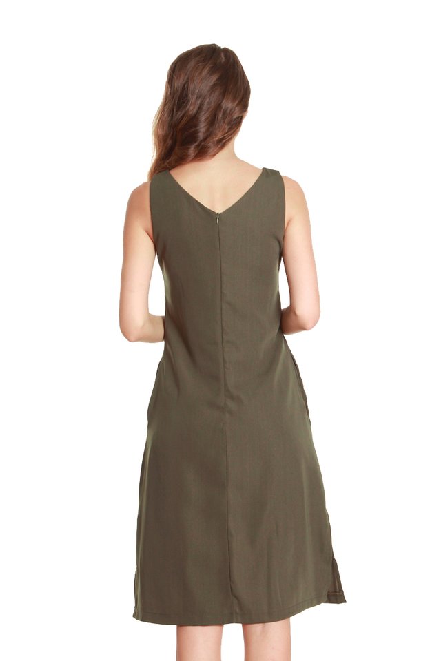 Emery Classic Sleeveless Midi Dress in Olive