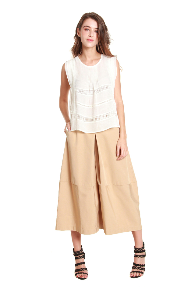 Claire Cropped Culotte Pants in Beige