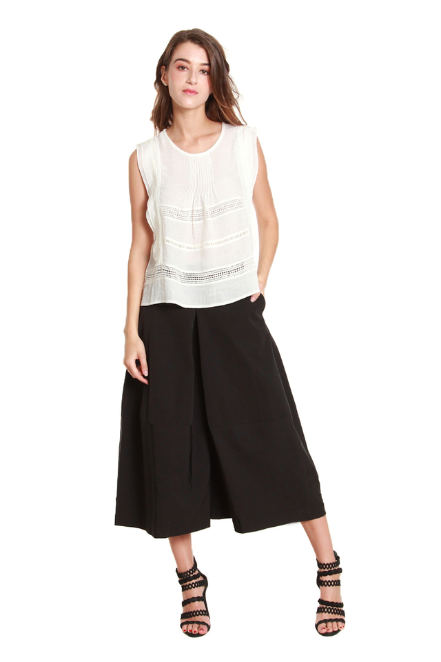 Claire Cropped Culotte Pants in Black