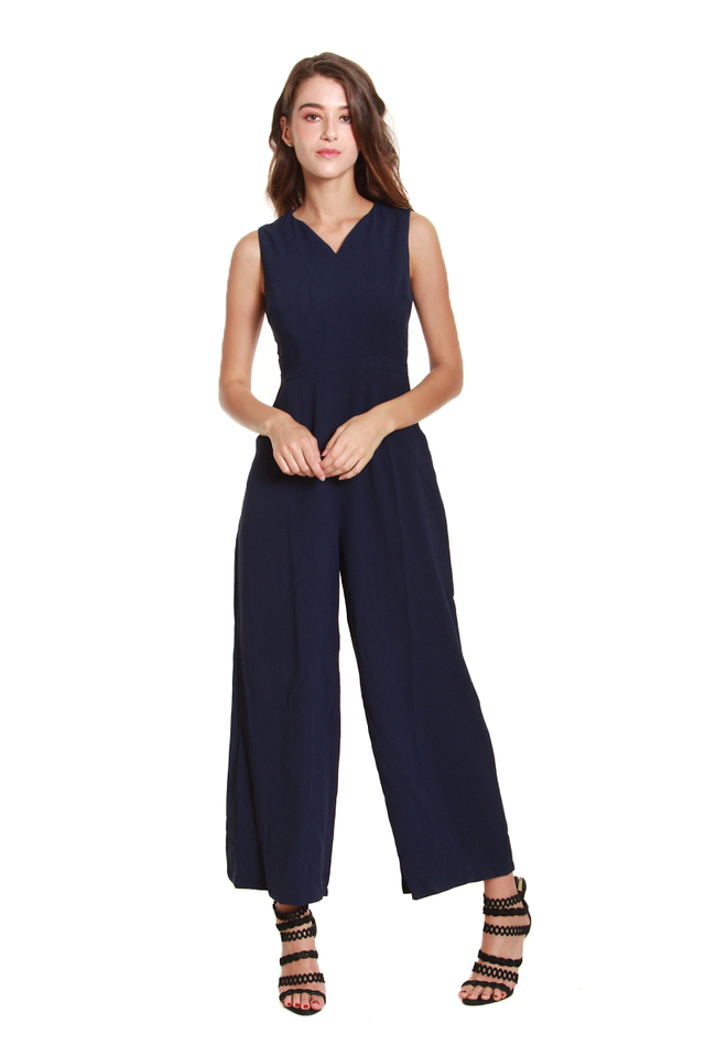 Catherine Classic Sleeveless Jumpsuit in Navy Blue