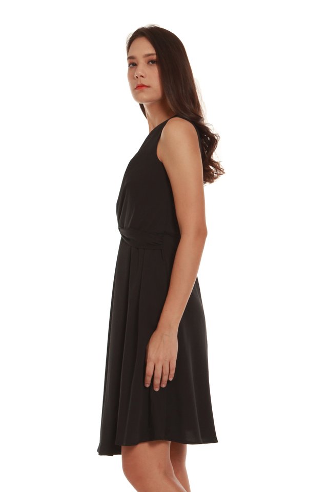 Madelyn Fit and Flare Twist Dress in Black