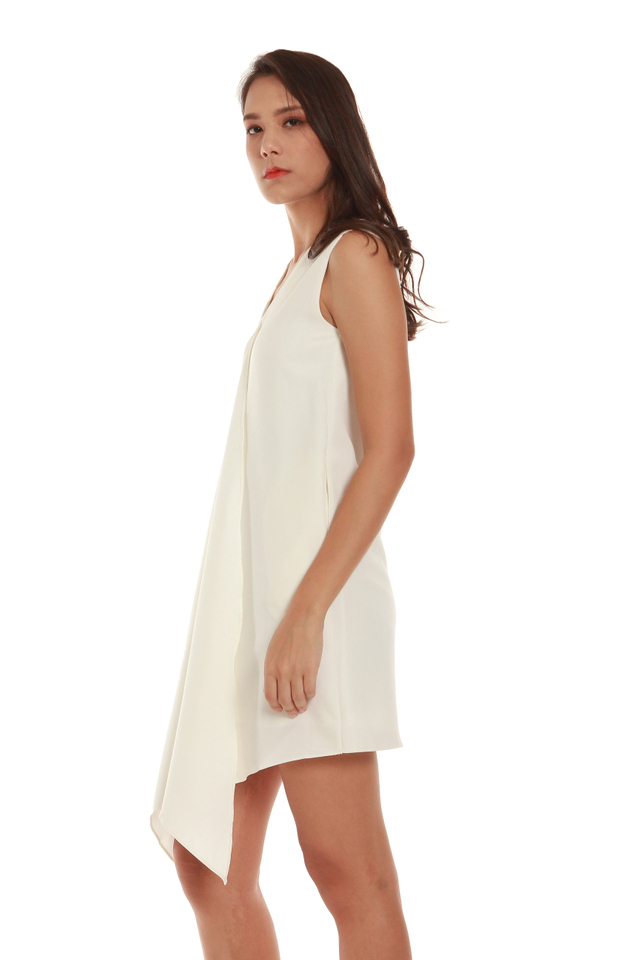 Mavis Cascade Mini Dress in White