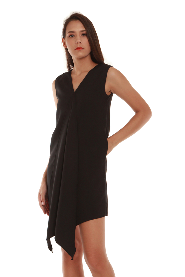 Mavis Cascade Mini Dress in Black