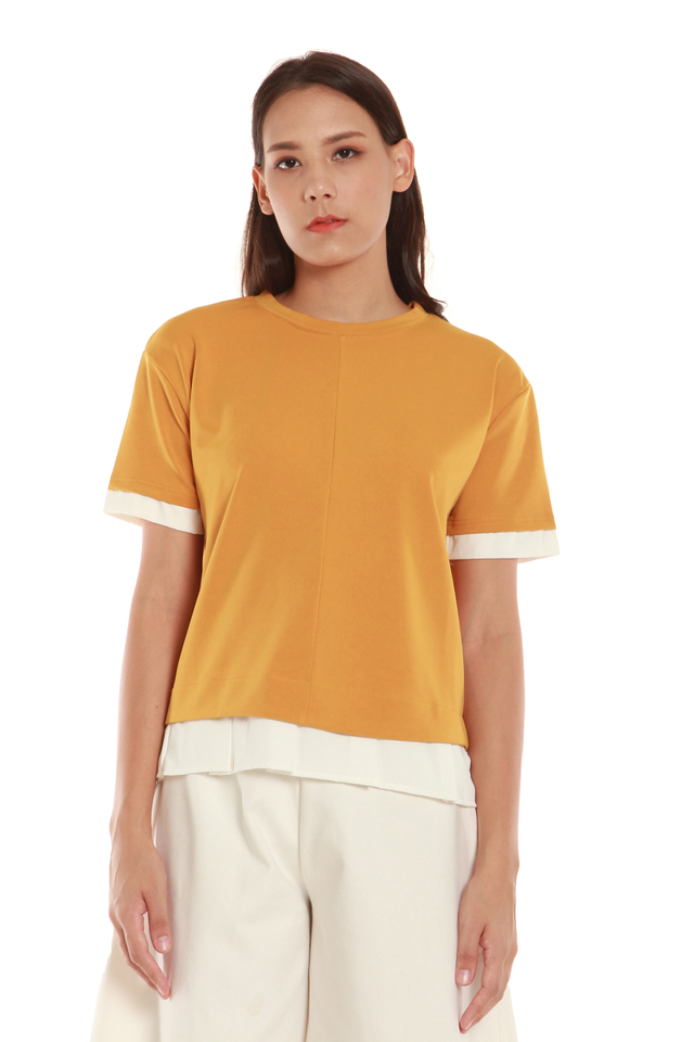 Colette Faux Layered Short Sleeve Top in Mustard