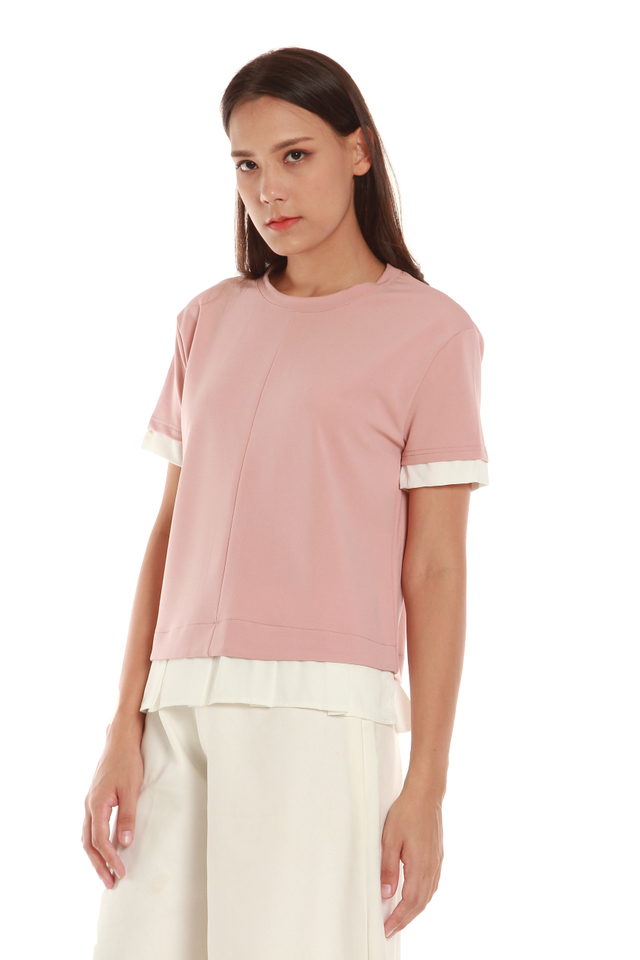 Colette Faux Layered Short Sleeve Top in Pink