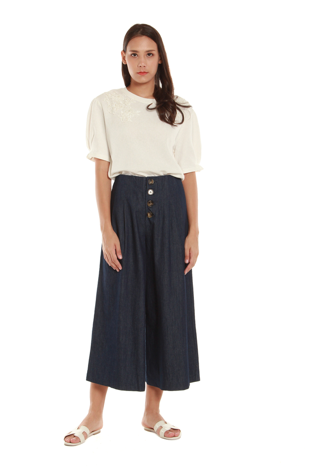 Marie Cropped Palazzo Pants in Denim