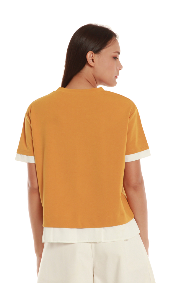 Colette Faux Layered Short Sleeve Top in Mustard
