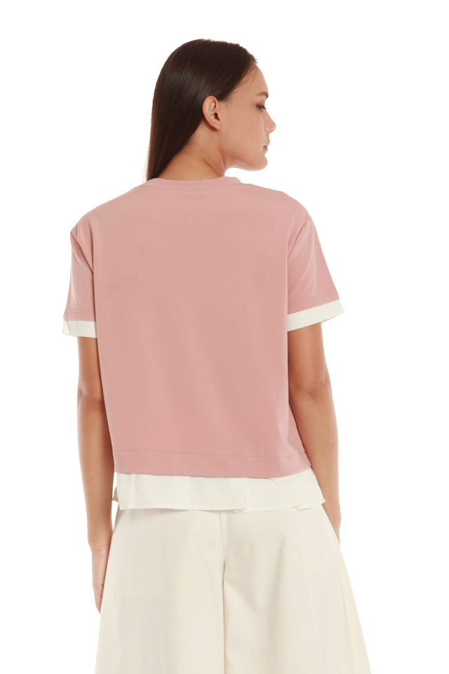 Colette Faux Layered Short Sleeve Top in Pink