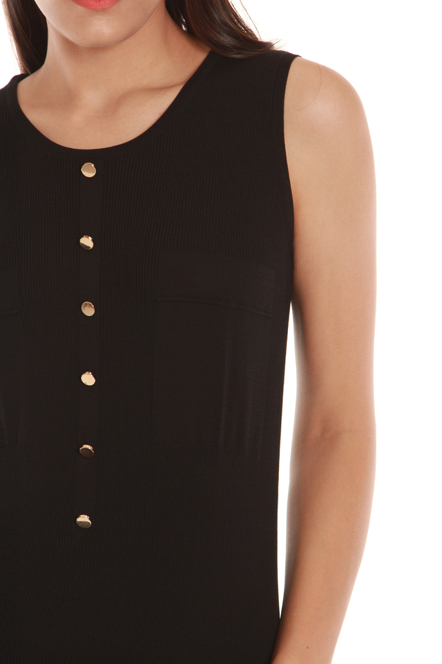 Christa Button Front Tank Blouse in Black
