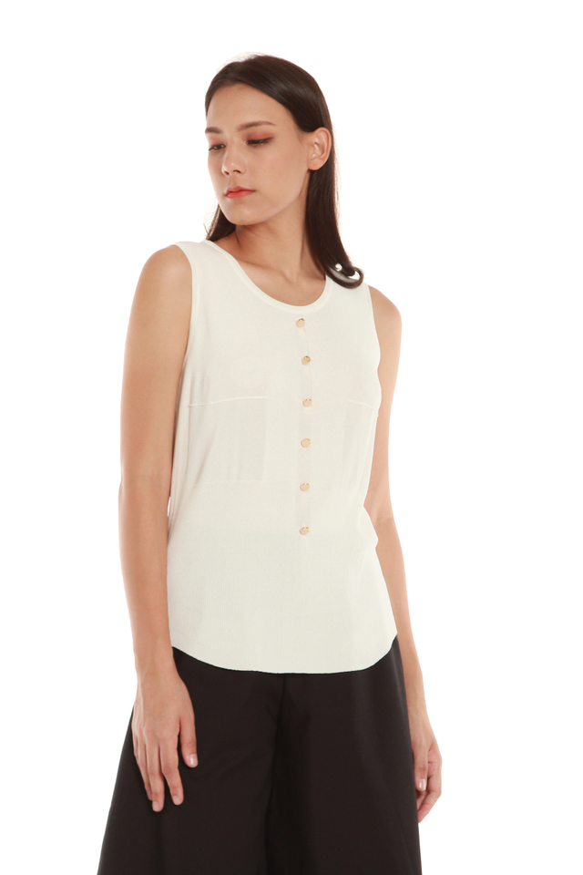 Christa Button Front Tank Blouse in White