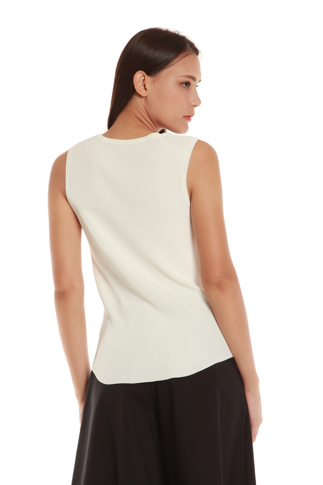 Christa Button Front Tank Blouse in White