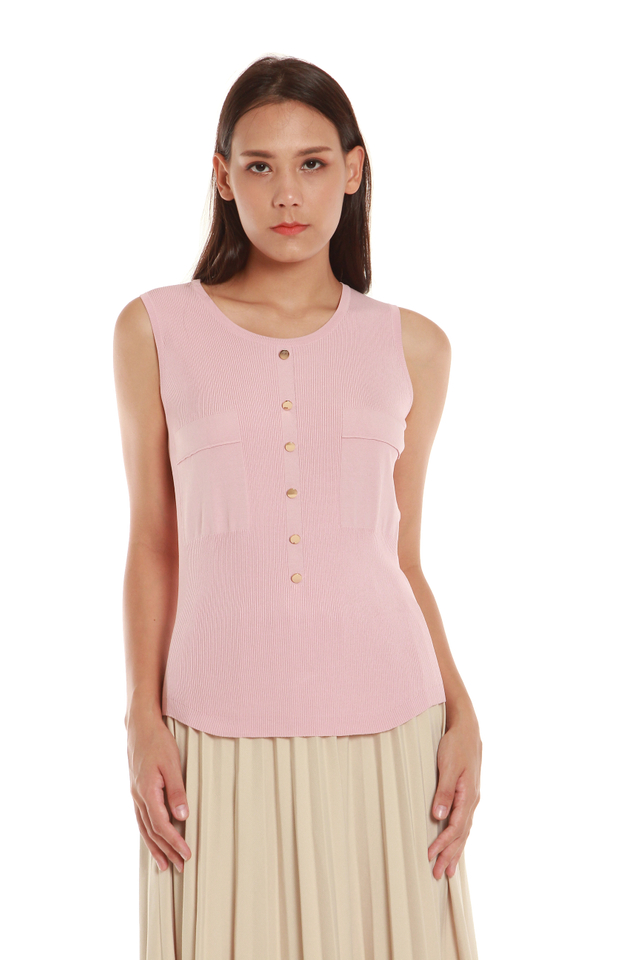 Christa Button Front Tank Blouse in Pink