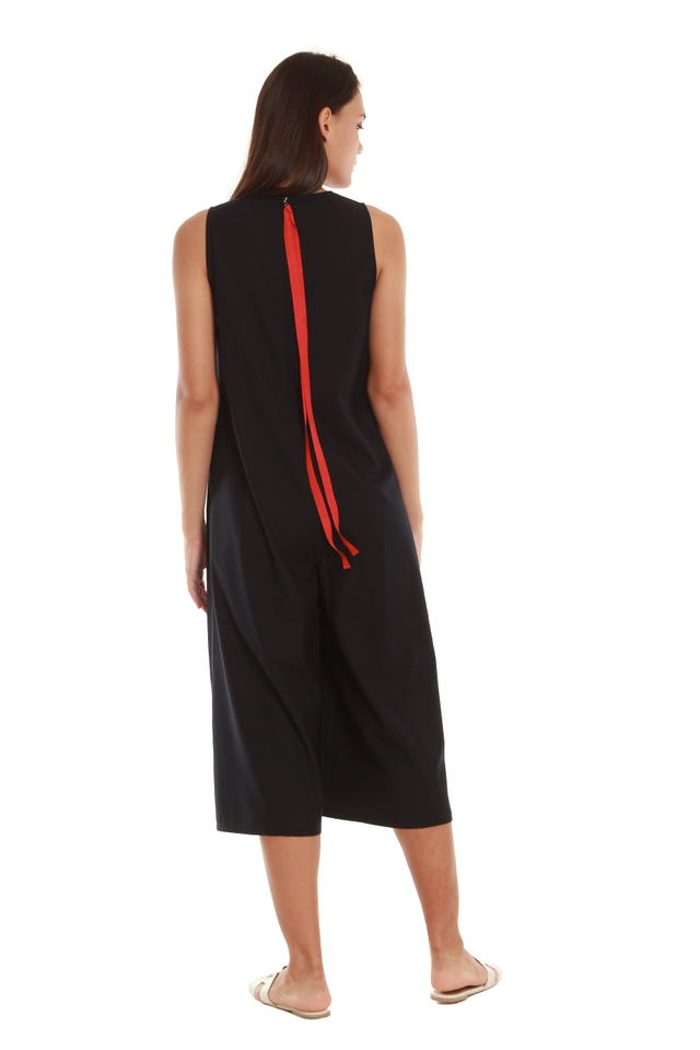 Kenna Cropped Jumpsuit With Ribbon Accent