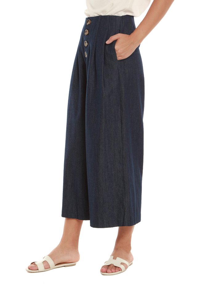 Marie Cropped Palazzo Pants in Denim