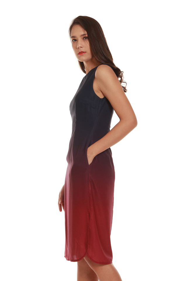 Sylvie Knee-Length Ombré Dress in Blue/Red