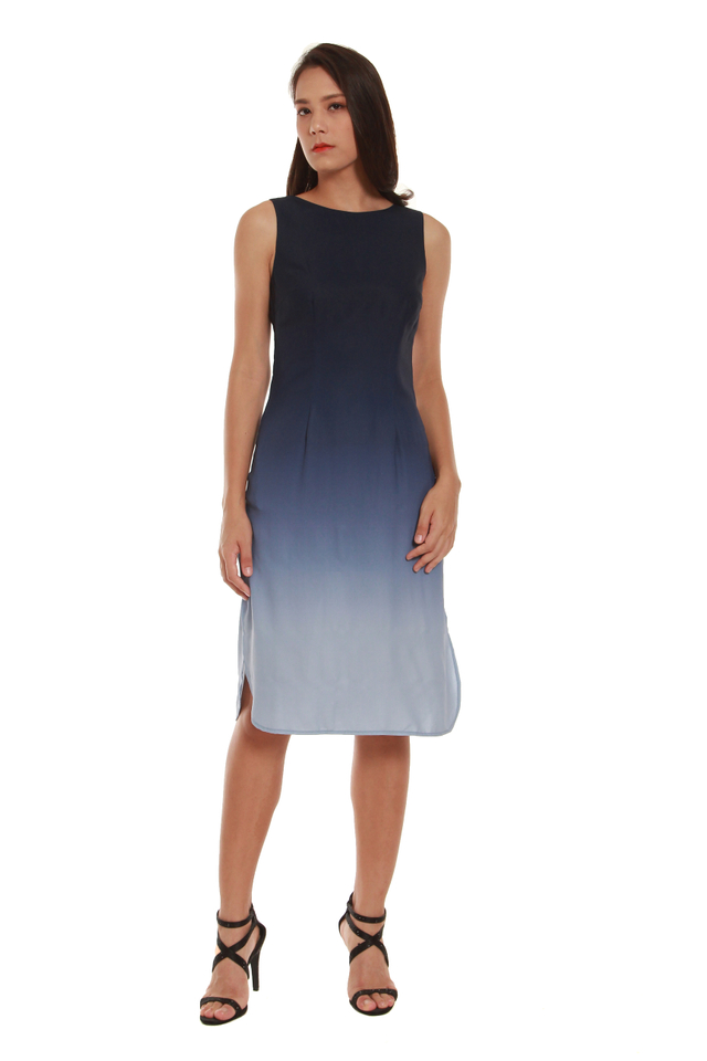 Sylvie Knee-Length Ombré Dress in Galaxy Blue