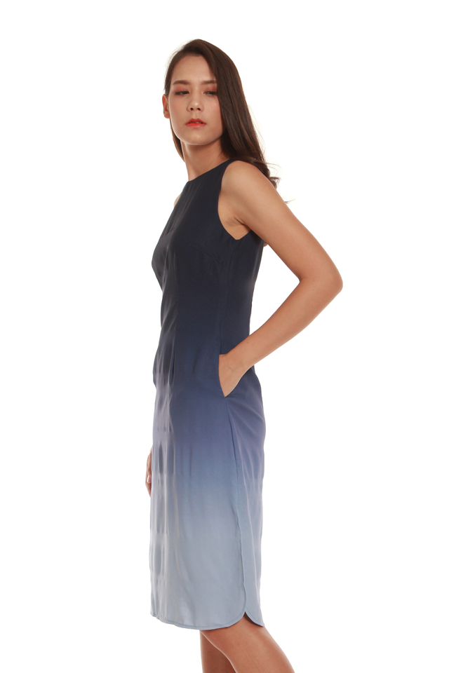 Sylvie Knee-Length Ombré Dress in Galaxy Blue