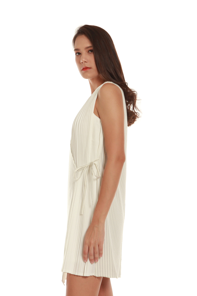 Valery Sleeveless Faux Wrap Dress in White