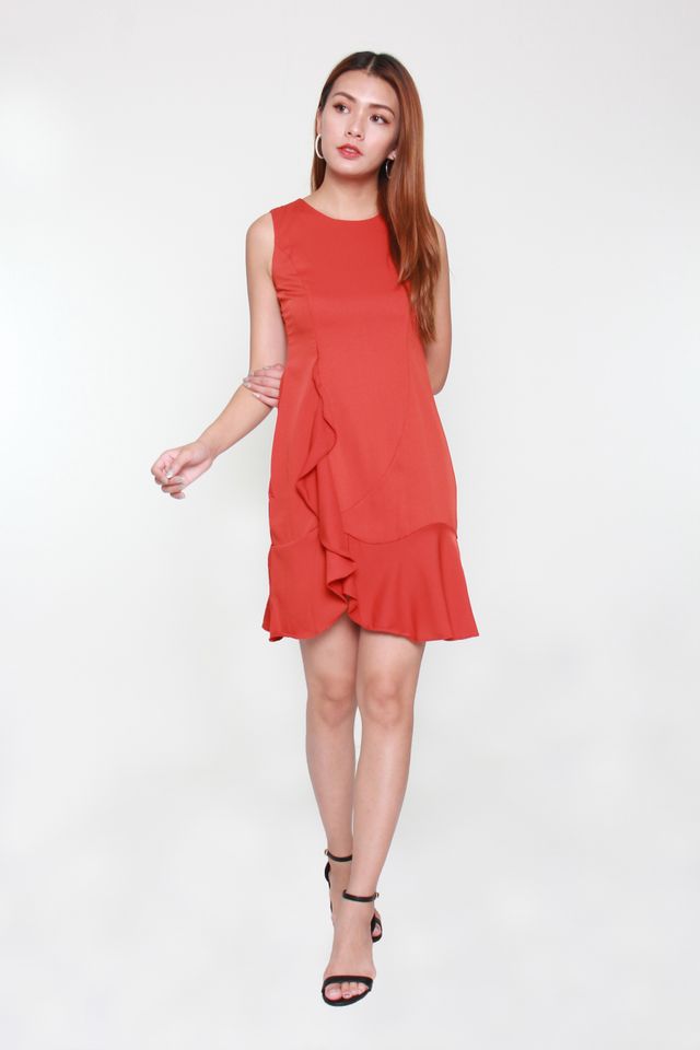 Kailyn Cascade Mini Dress in Scarlet