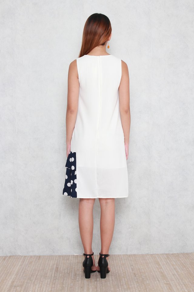 Willa Colorblock Layered Polka Dots Dress in White