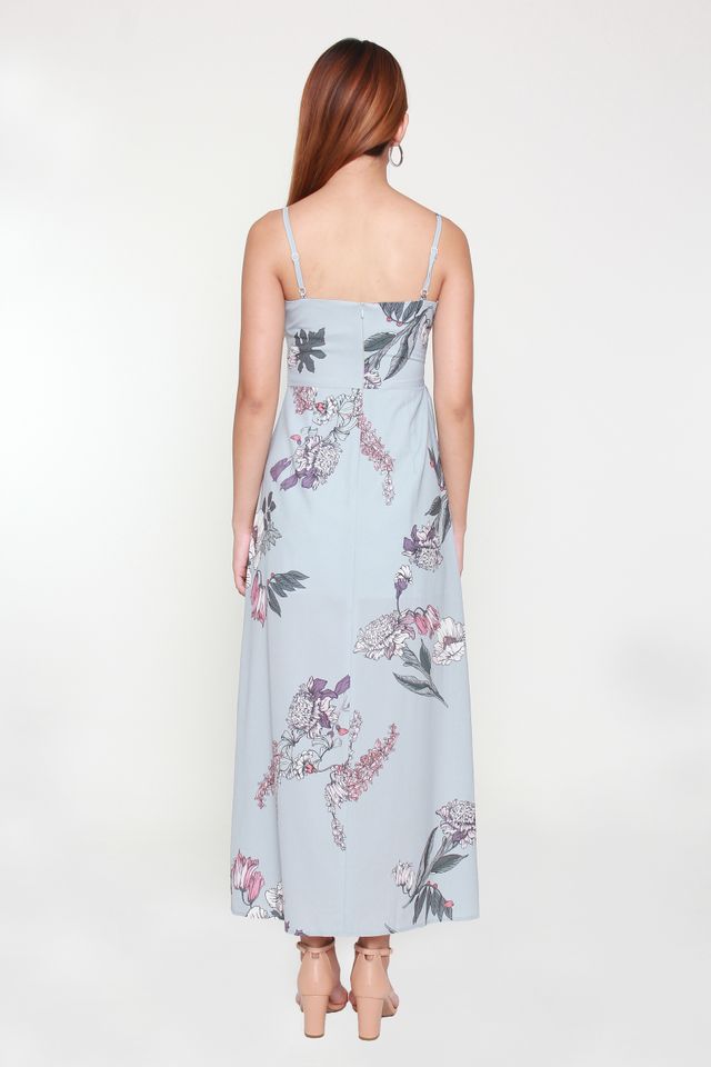 Gardenia Floral Maxi Dress in Greyish Blue