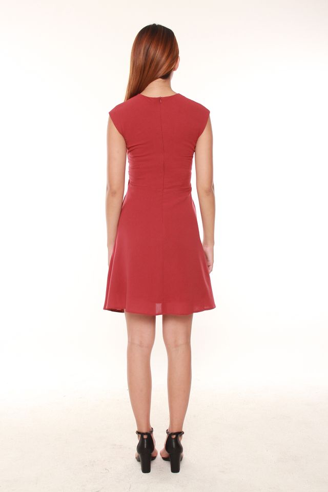 Lavera Faux Wrap Dress with Rings in Red