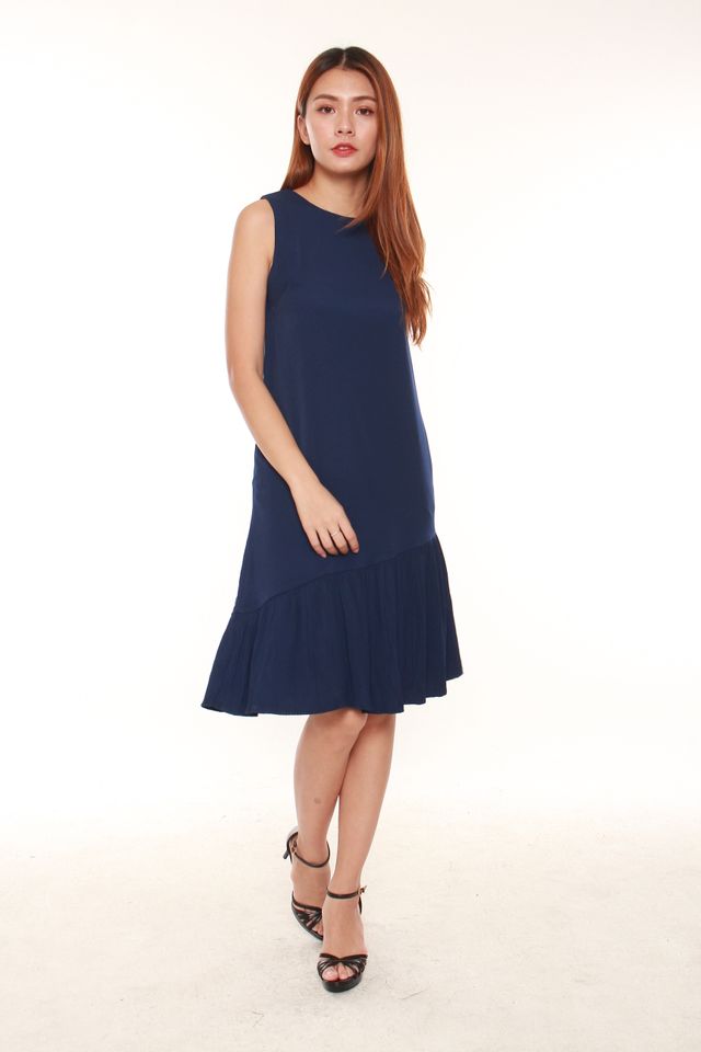 Malinda Sleeveless Sack Dress in Navy Blue