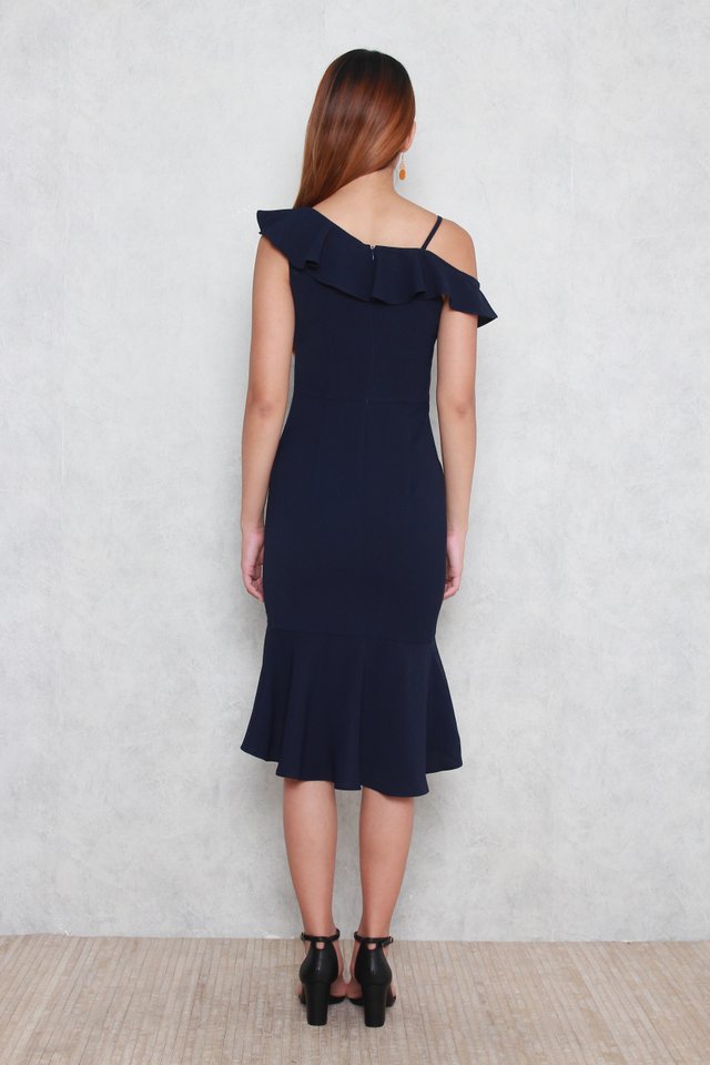 Therese Ruffled Dress in Navy Blue