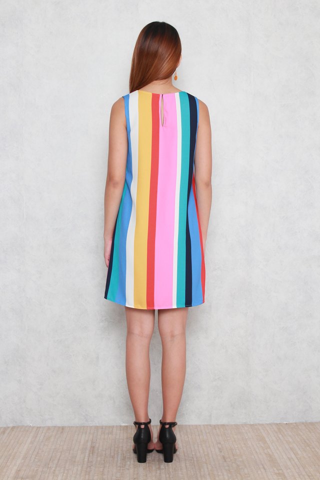 Lola Color Stripes Reversible Dress in Rainbow/Black