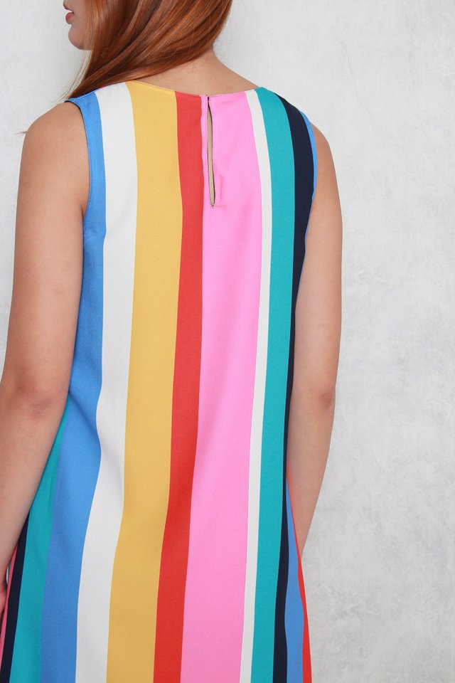 Lola Color Stripes Reversible Dress in Rainbow/Black
