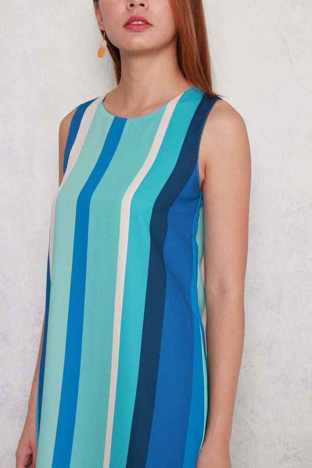 Lola Color Stripes Reversible Dress in Multi Blue/Ash Blue