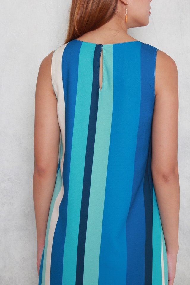 Lola Color Stripes Reversible Dress in Multi Blue/Ash Blue