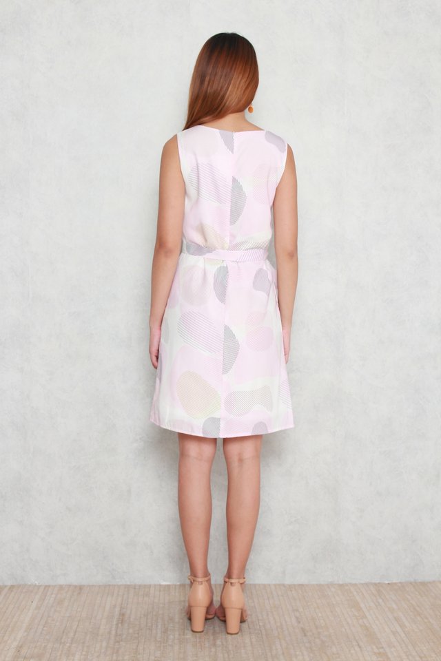 Lucille Sleeveless Abstract Midi Dress in Pink
