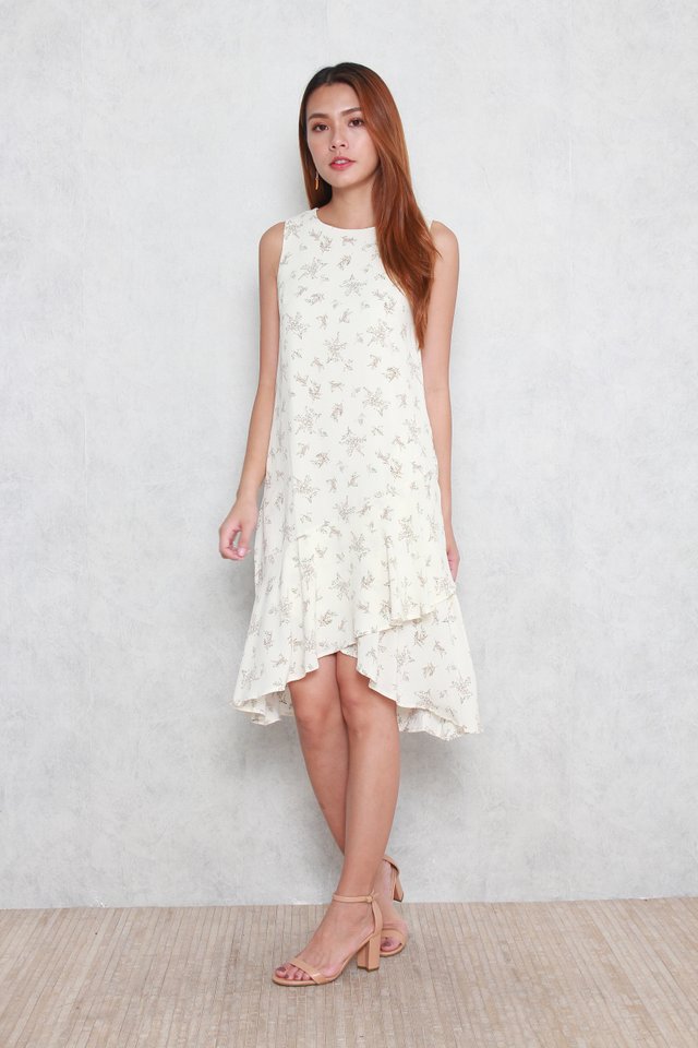 Adalyn Floral Print Dress in Beige