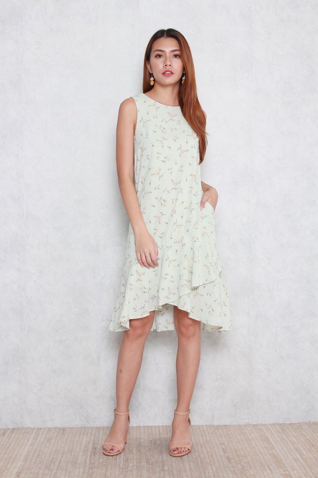 Adalyn Floral Print Dress in Mint