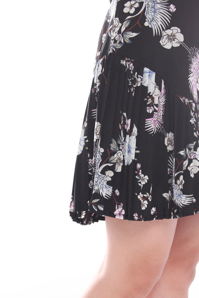 Zoey Floral Printed Sleeveless Mini Dress in Black
