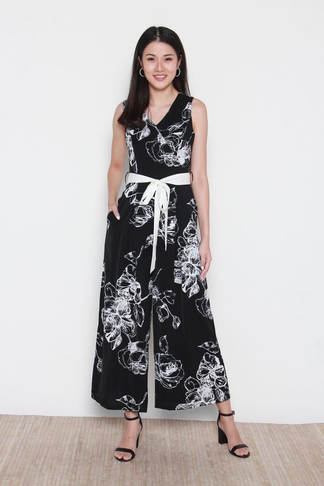 Haely Monochrome Printed Jumpsuit in Black