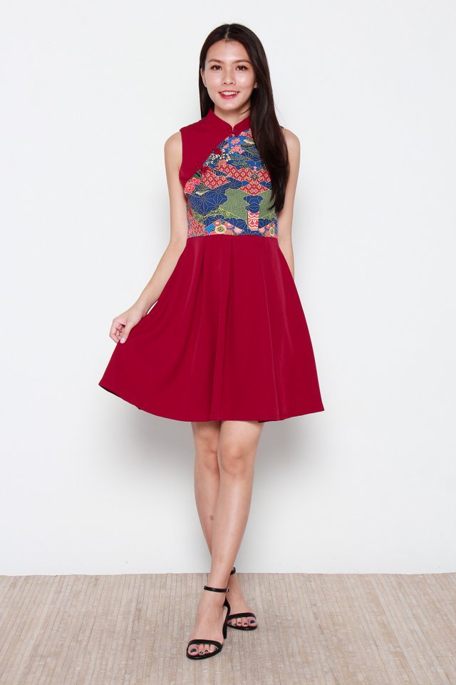 Hiromi Oriental Prints Cheong Sam Dress in Red