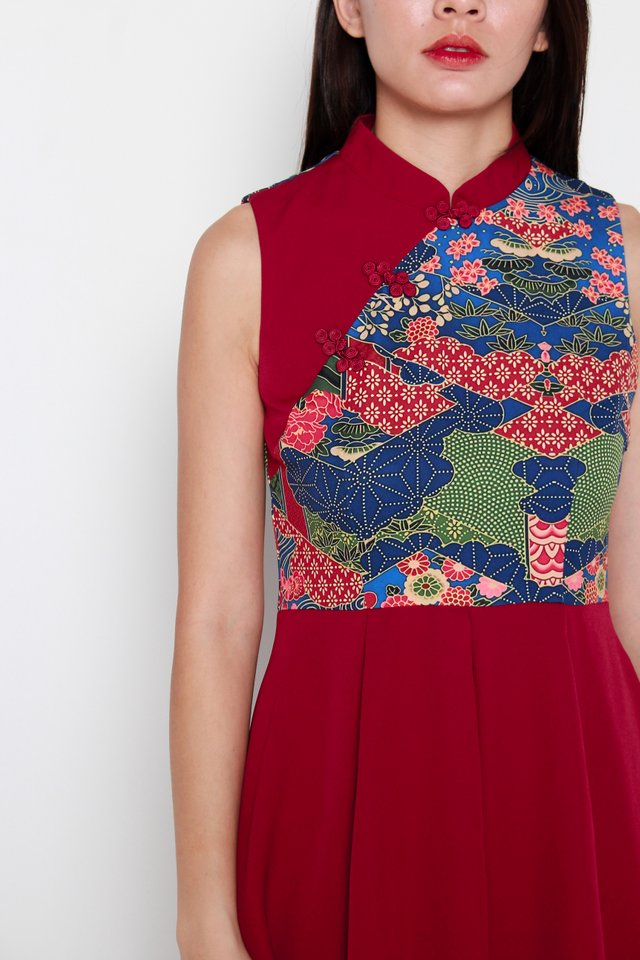 Hiromi Oriental Prints Cheong Sam Dress in Red