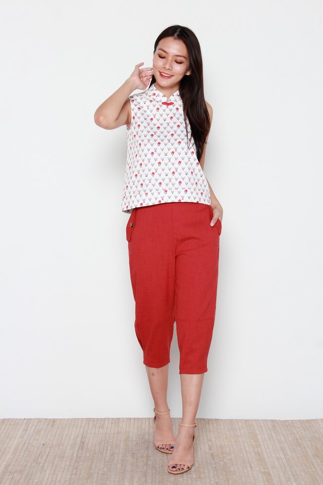 Mr Mouse Motif Oriental Collar Top in White