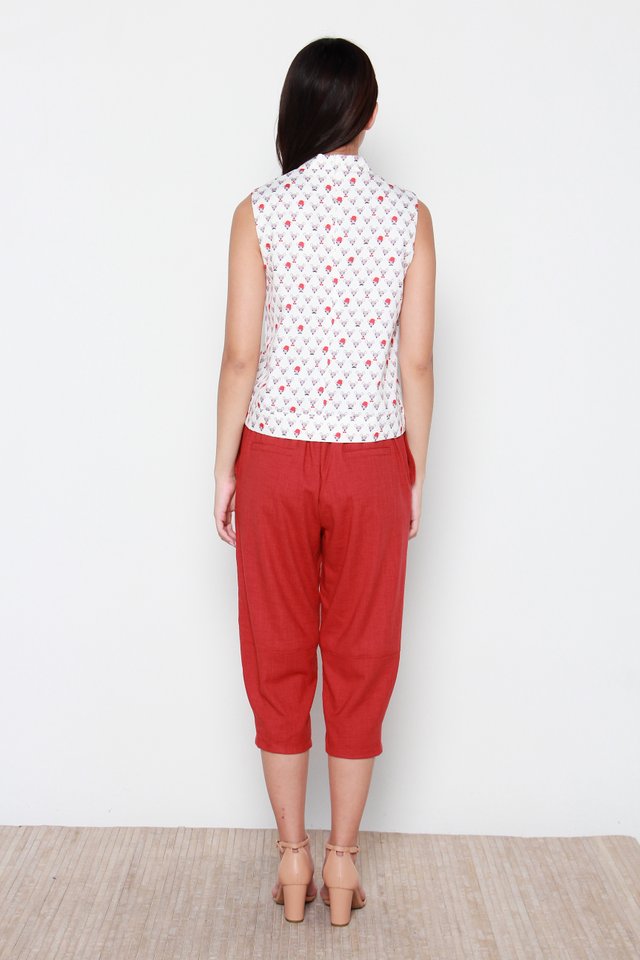 Mr Mouse Motif Oriental Collar Top in White