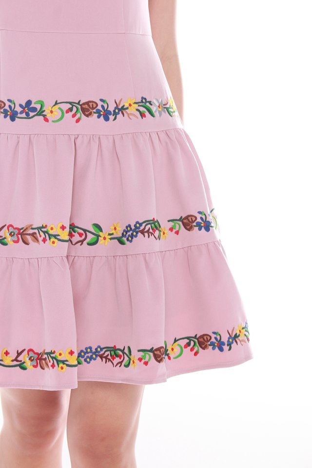 Sylvie Embroidery Skater Dress in Pink