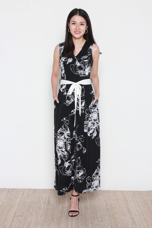 Haely Monochrome Printed Jumpsuit in Black