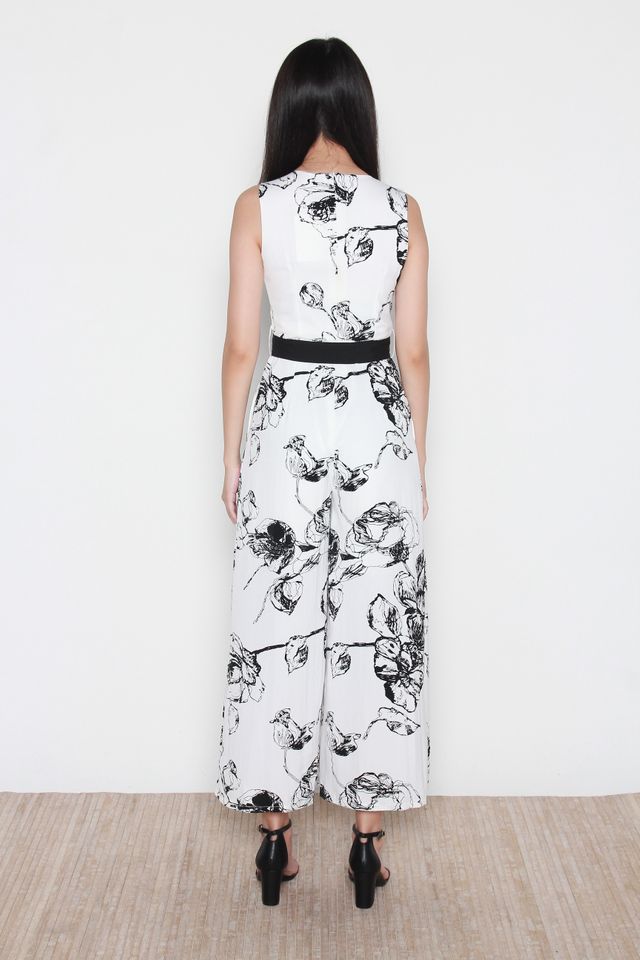 Haely Monochrome Printed Jumpsuit in White