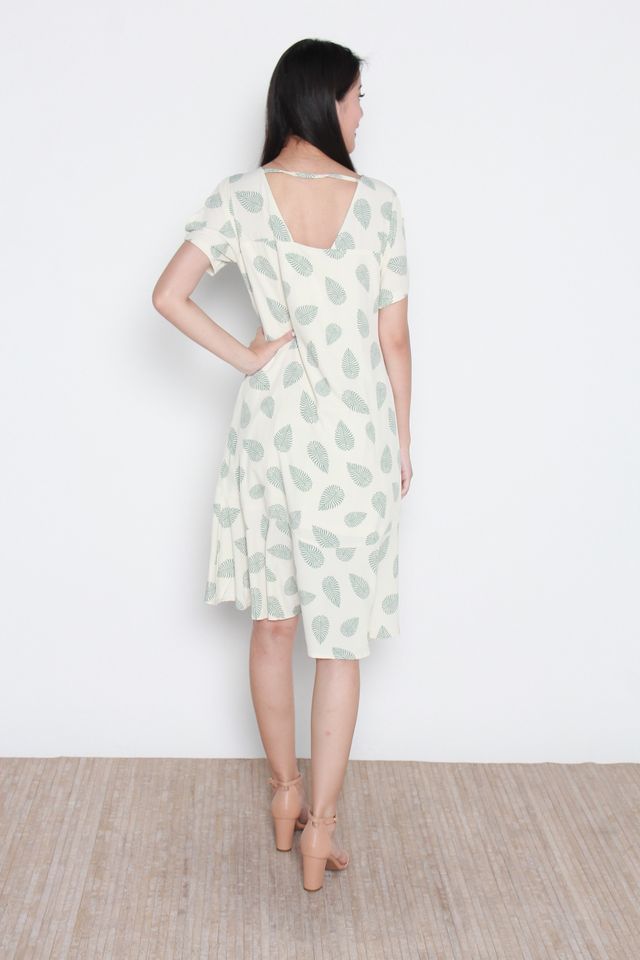 Maribel Leafy Print Ruffled Diphem Dress