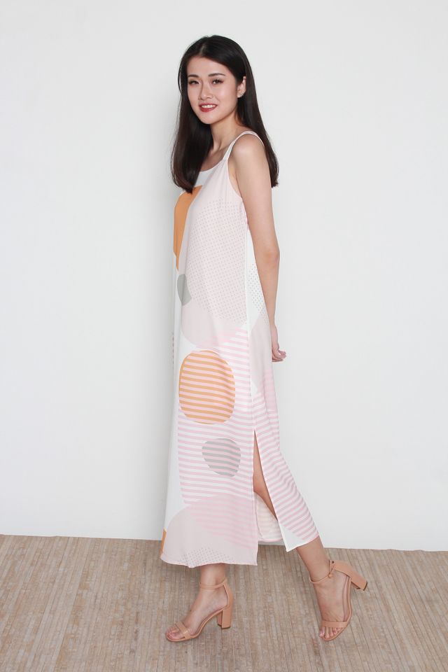 Luanne Abstract Print Side Slit Midi Dress
