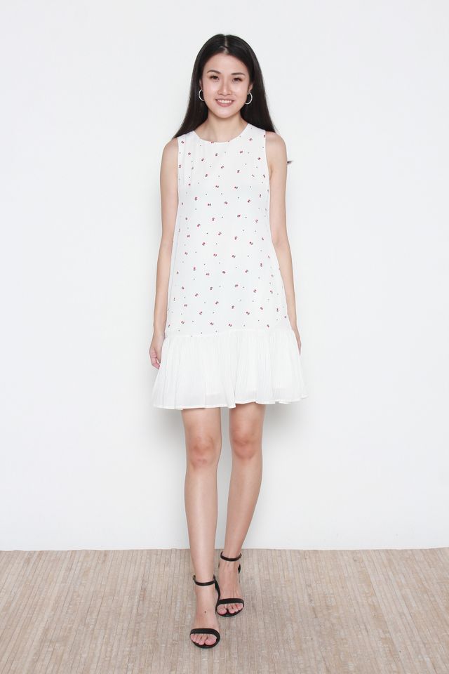 Azaria Floral Pleated Dress in White
